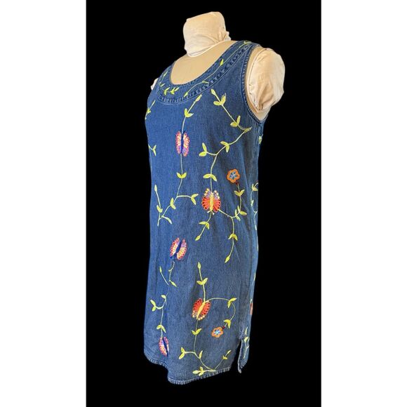 Carolina Blues Vintage Denim Dress Sz 8 Embroidered Butterflies 100% Cotton - Picture 6 of 11